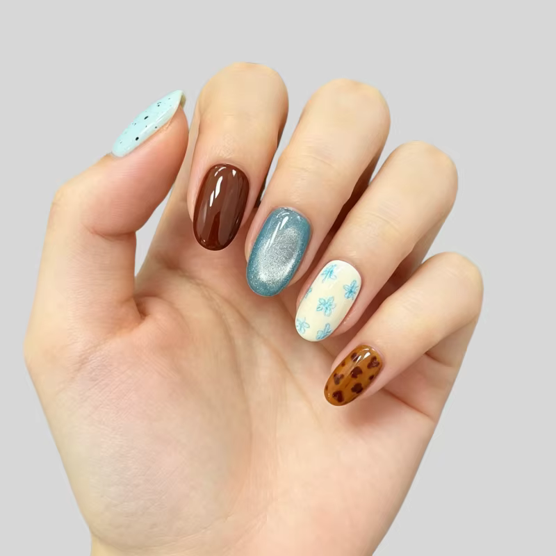 30 faux ongles turquoise