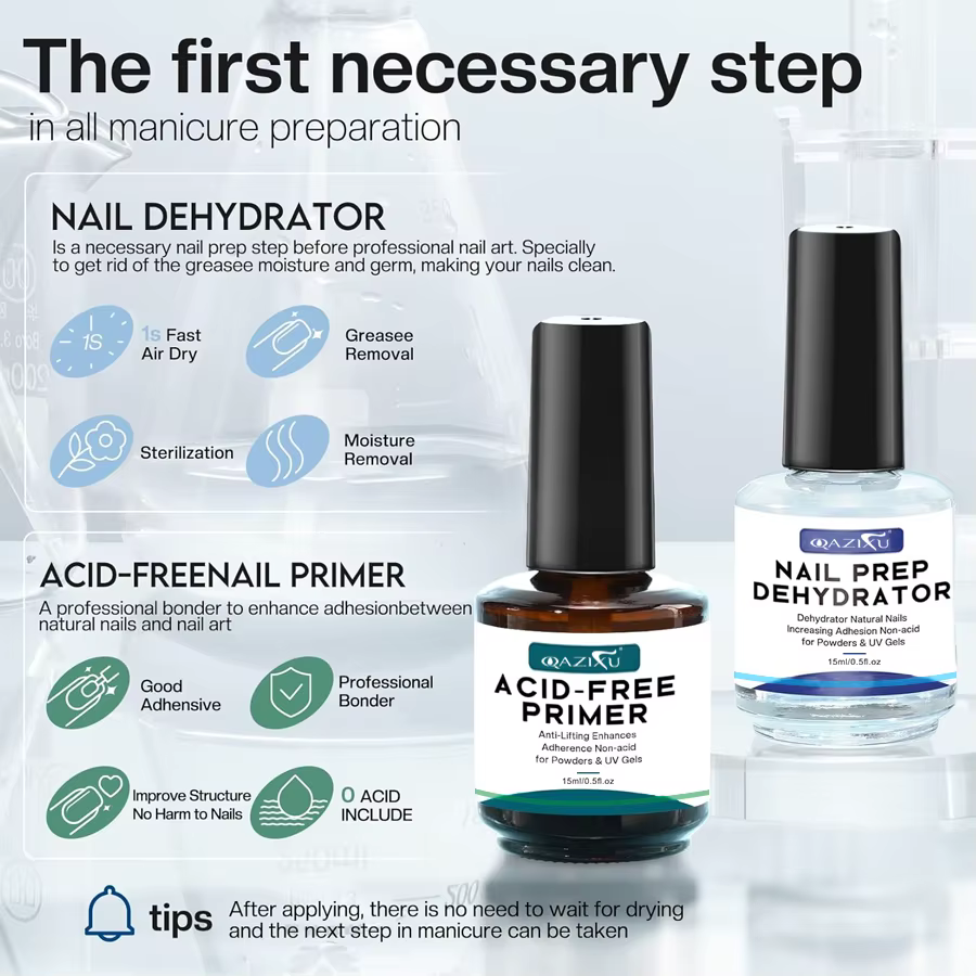 QAZIXU 1/2 pièces 15ml apprêt pour ongles préparation