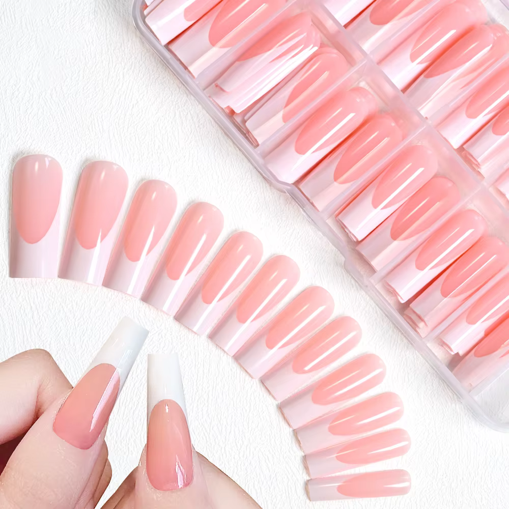 120 pièces brillant rose français presse sur ongles 12 tailles longs carrés faux