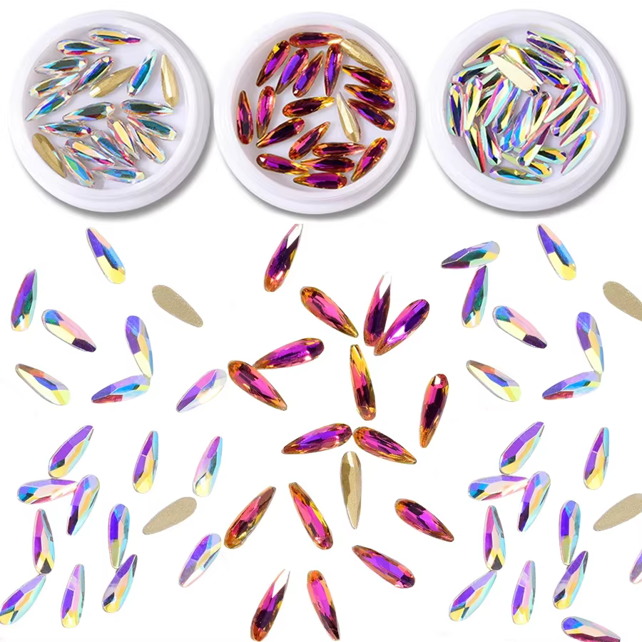 Lacrima fond plat/dos tranchants Nail Art strass verre cristal AB ongles décoration Boutique Salon approvisionnement