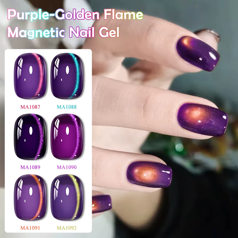 Vernis à ongles Gel magnétique chat flamme violet-doré
