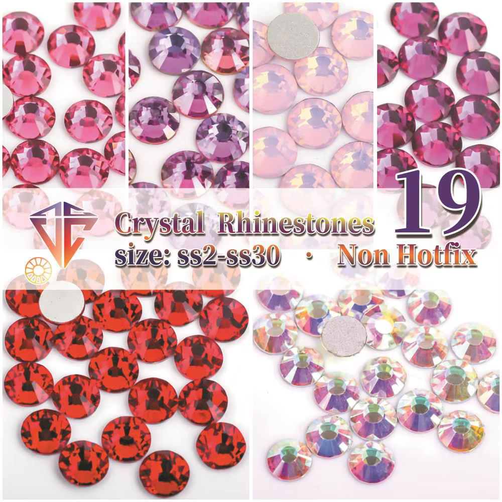 VC rose clair/Rose/Fuchsia/Rose verre 3D Nail Art strass SS3 ~ SS34 ongles en cristal décorations Non HotFix
