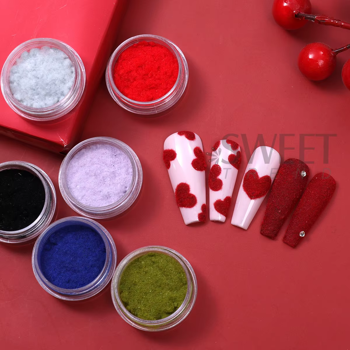 Poudre à ongles en peluche velours pour la saint-valentin