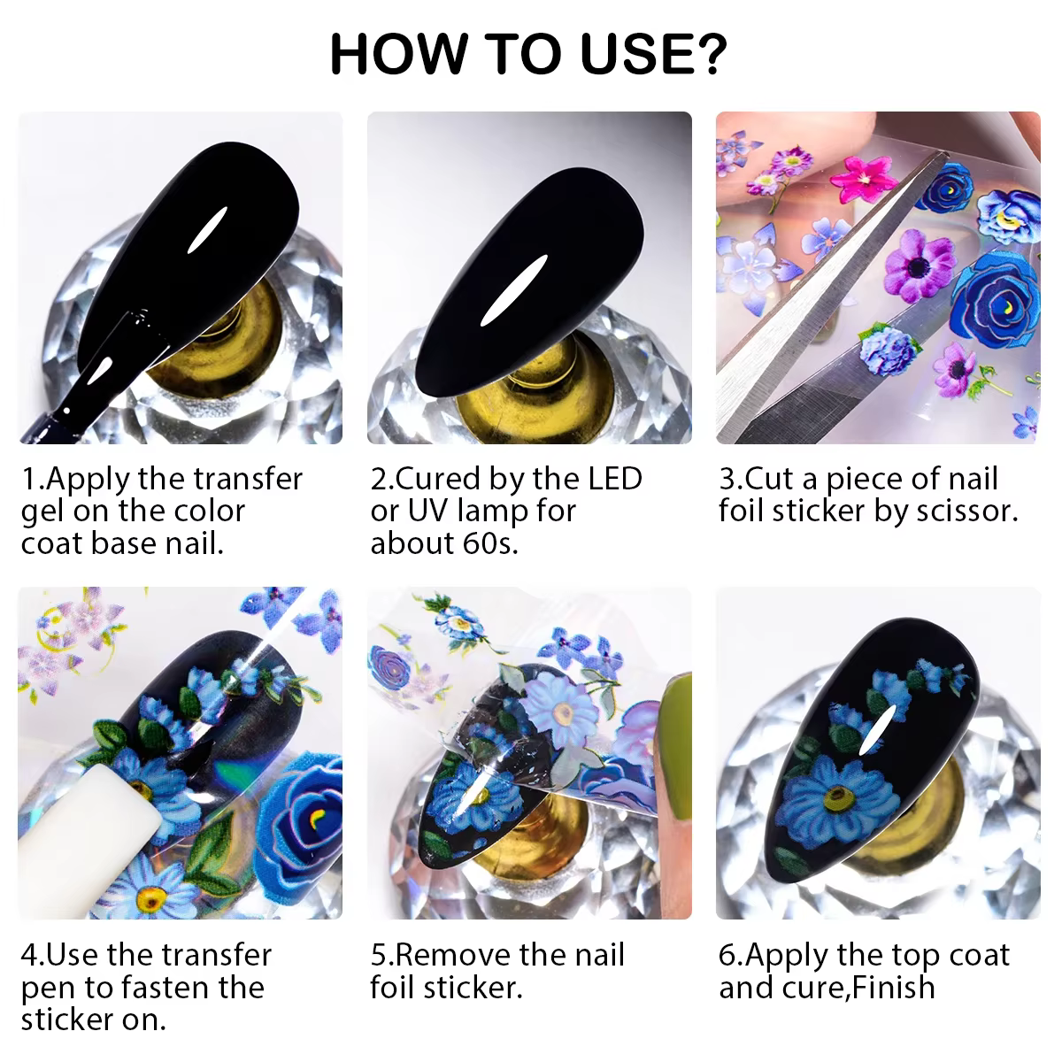 FOUR LILY 7ml Gel de vernis à ongles semi-permanent à transfert par feuille pour autocollants d'ongles