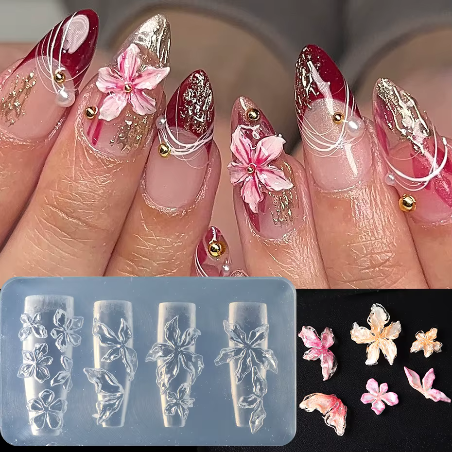Moule à ongles en silicone 3D motif floral Hibiscus