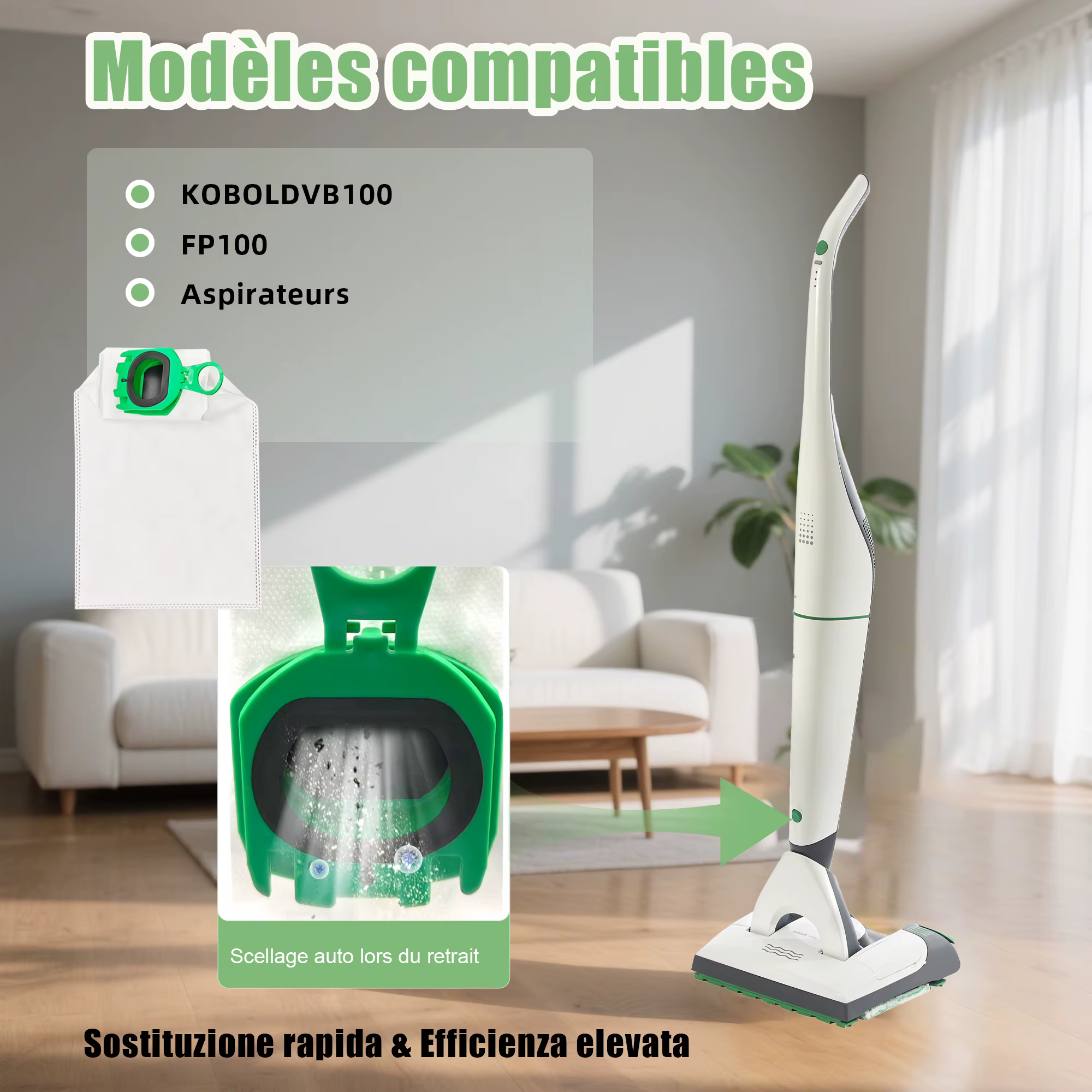 Sacs filtrants, sac à poussière pour aspirateur Vorwerk Kobold VB100 FP100 VB 100 FP 100
