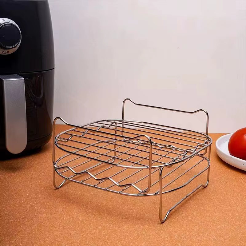 Accessoires pour friteuse électrique à air, gril à double couche en acier inoxydable T1 avec 4 pics à viande rôtie, friteuse à vapeur T1