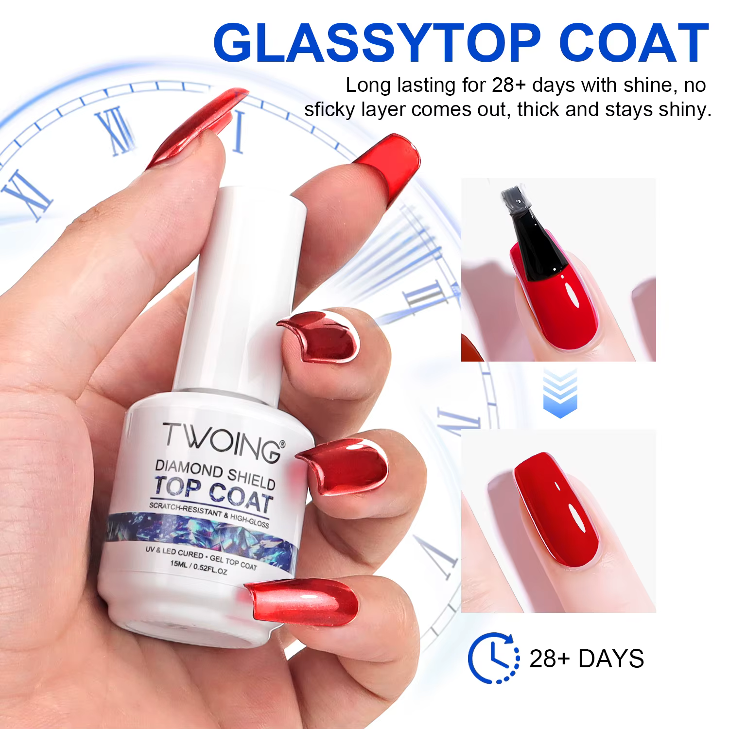 TWOING Top Coat Gel 15 ml Ultra Brillant Diamant Sans Résidu