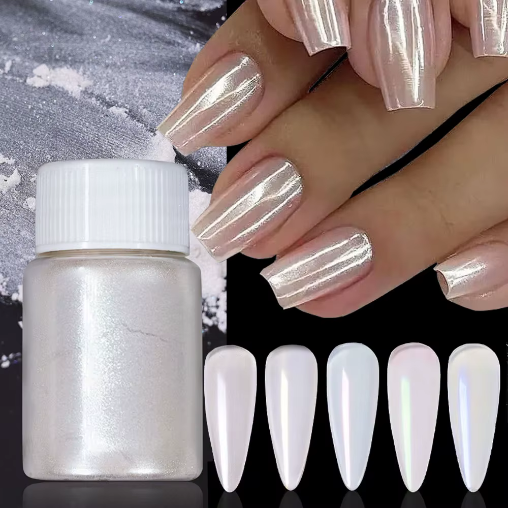 1 boîte de poudre à ongles en perles chromées rose cerise