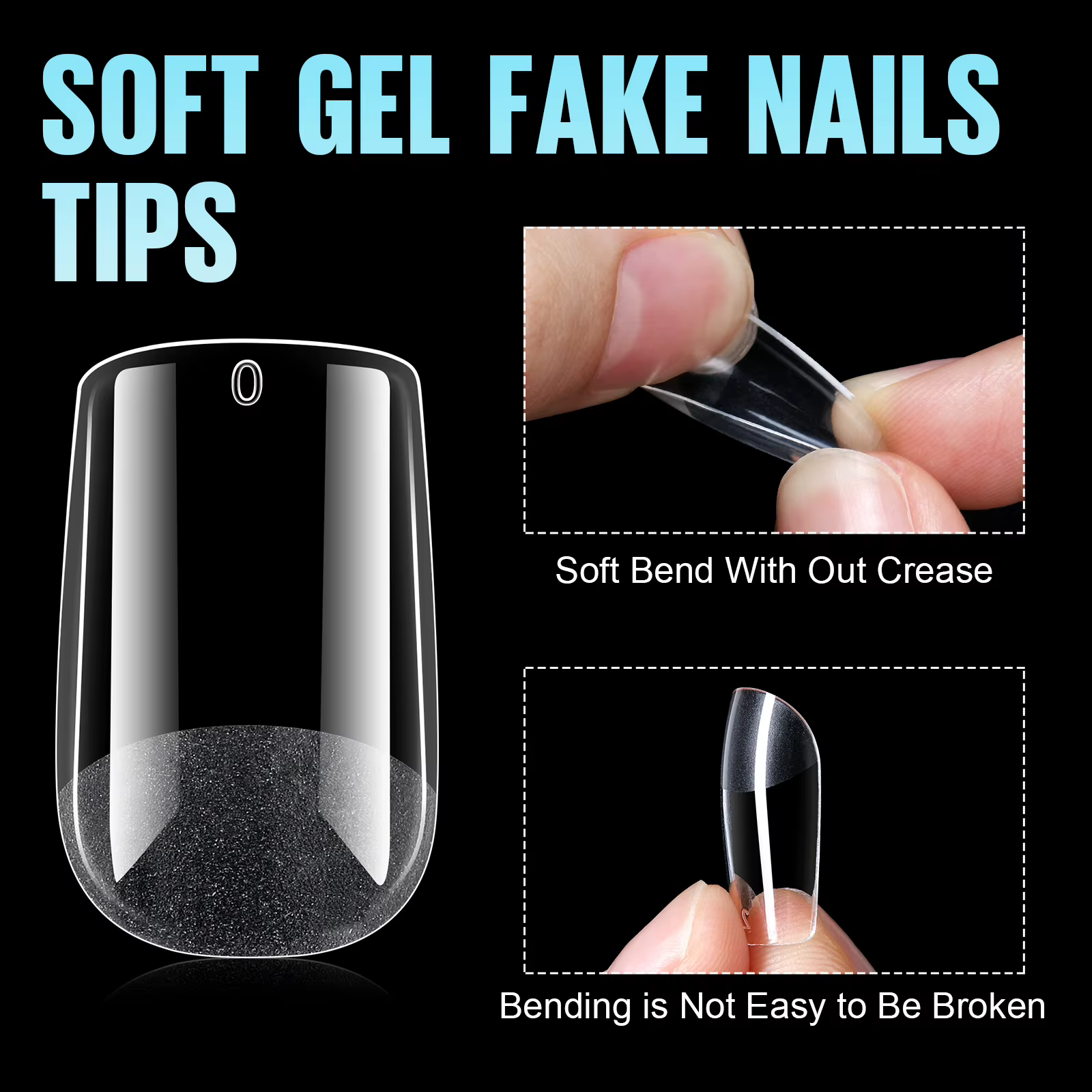 192 morceaux de faux ongles en acrylique transparent