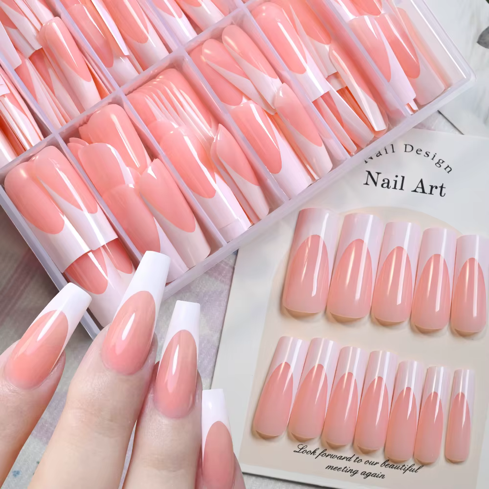 120/240 pièces de faux ongles longs forme ballerine à presser