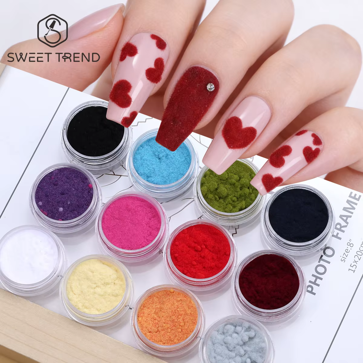Poudre à ongles en peluche velours pour la saint-valentin