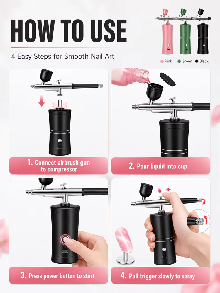 Aérographe pour ongles avec compresseur portable pour nail art et peinture sur gâteaux