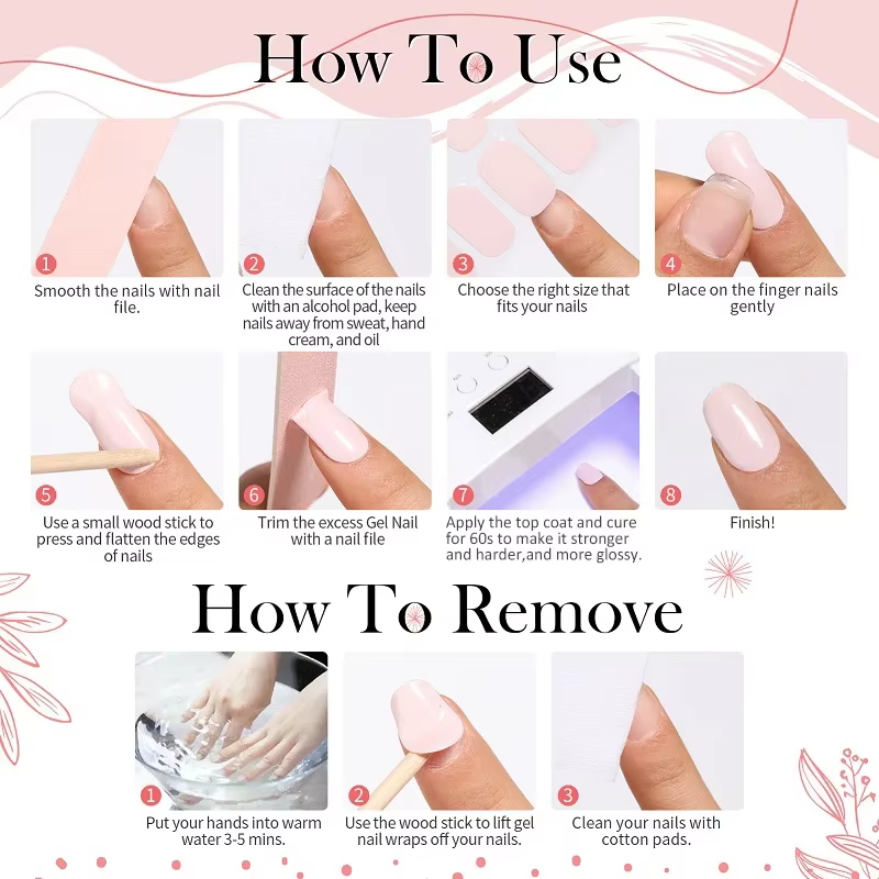 Nouveau Semi-durci ongles gel uv pegatinas bande d'ongle autocollant UVLED lampe durci
