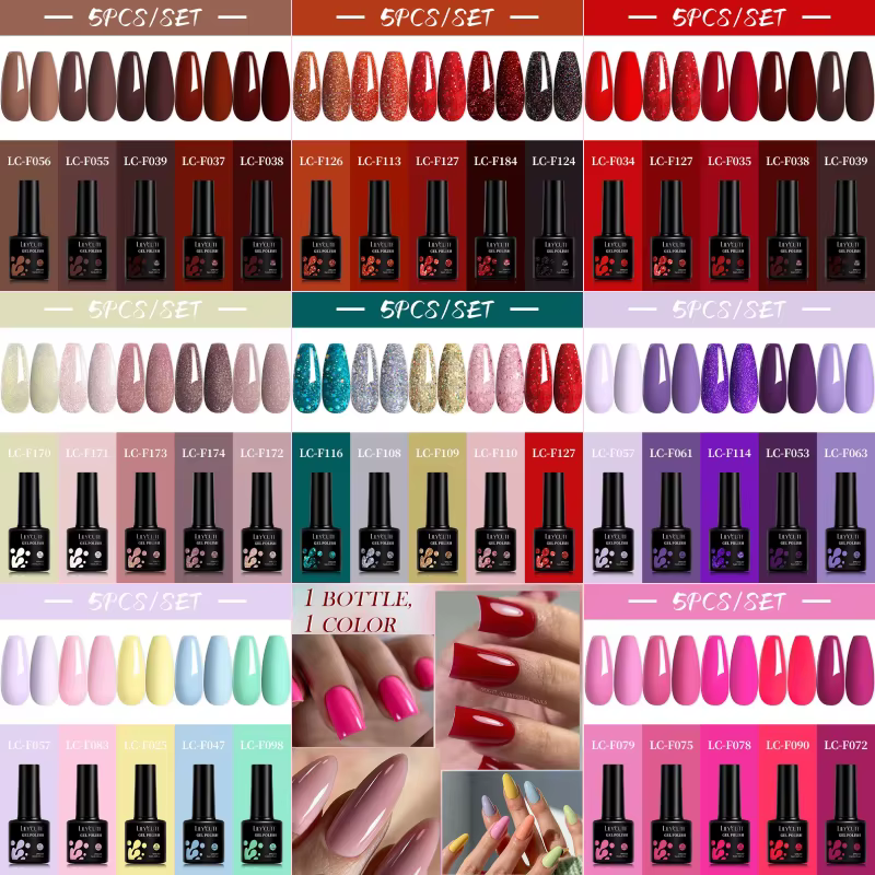 LILYCUTE 5 pièces/ensemble 7ML rouge marron Gel pour ongles bricolage Nail Art Semi Permanent UV Gel vernis longue durée conception manucure Kit fournitures