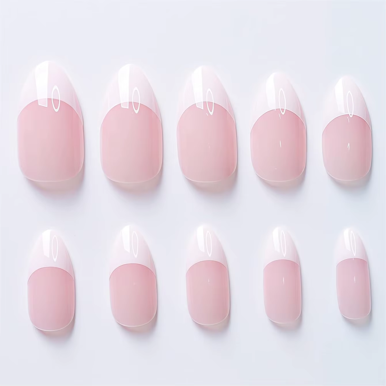 24 pièces - Faux ongles amande à bordure blanche style français - Kit de nail art blanchissant