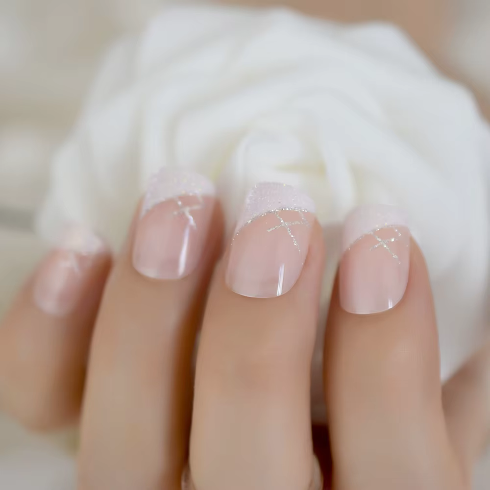 Faux ongles français instantanés blancs irisés