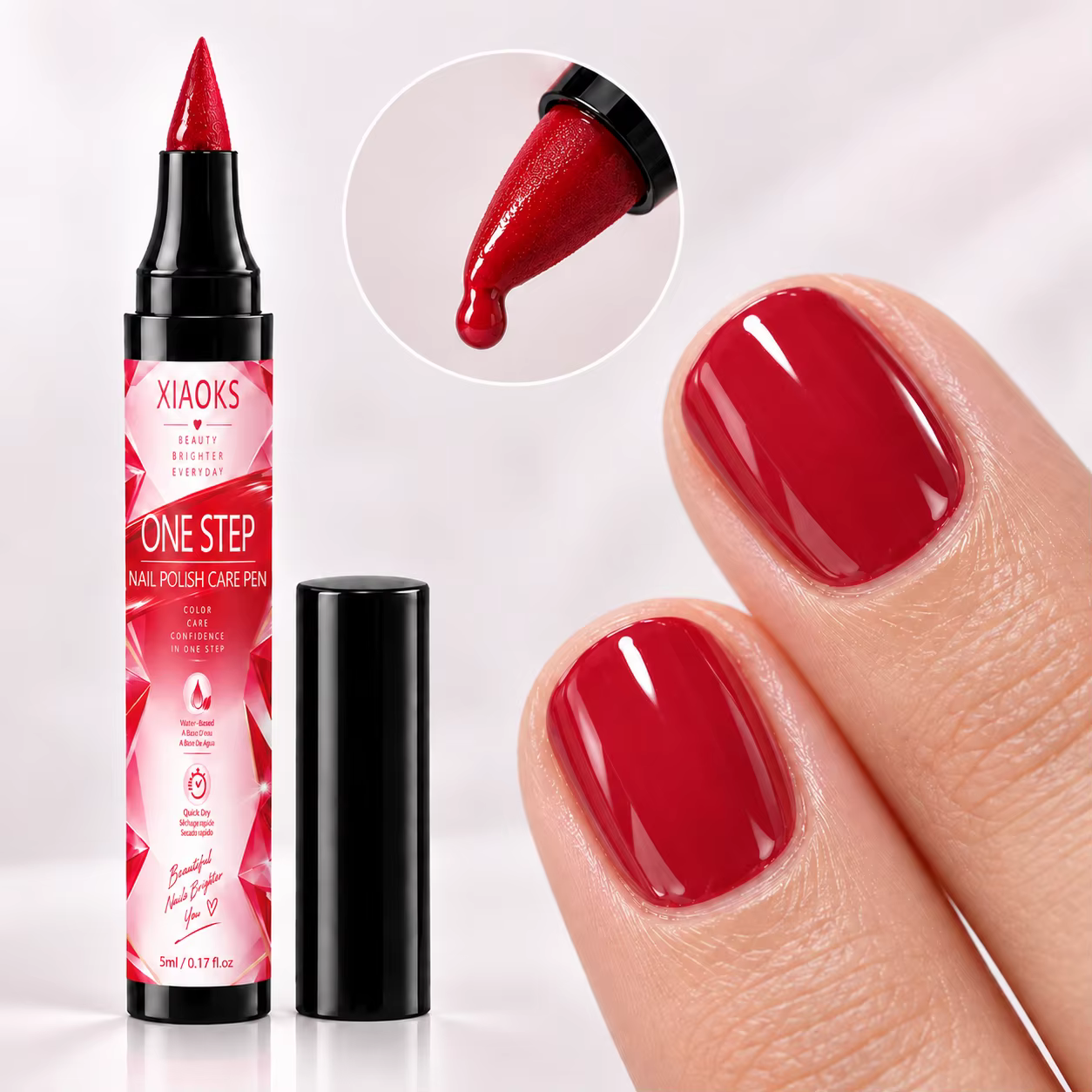 Stylo pour nail art Xiaoks Ruby, pas besoin de cuisson, séchage rapide, formation d'un film protecteur instantanée sans attente, résistance efficace aux rayures et à l'usure, forte pigmentation et app