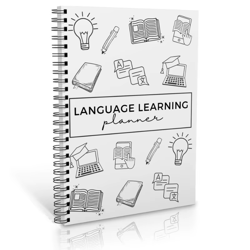 Planificateur d'apprentissage des langues, carnet de vocabulaire et de grammaire avec bûches hebdomadaires et mensuelles, carnet de vocabulaire