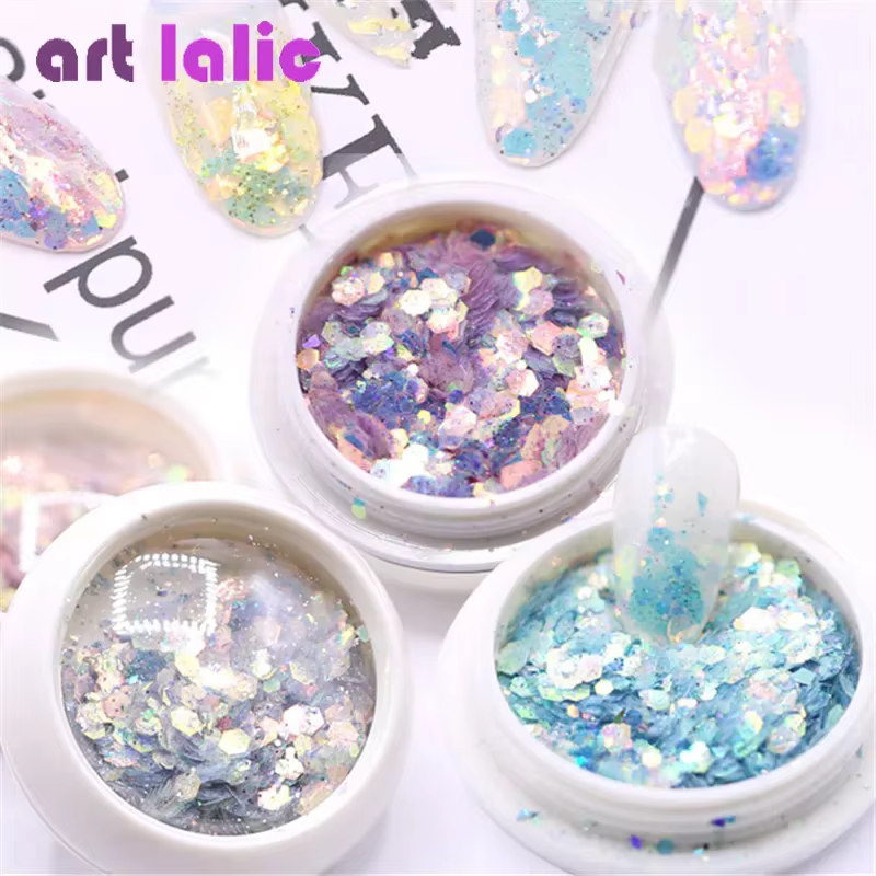 Kit d'art d'ongle sirène 3D avec paillettes hexagonales