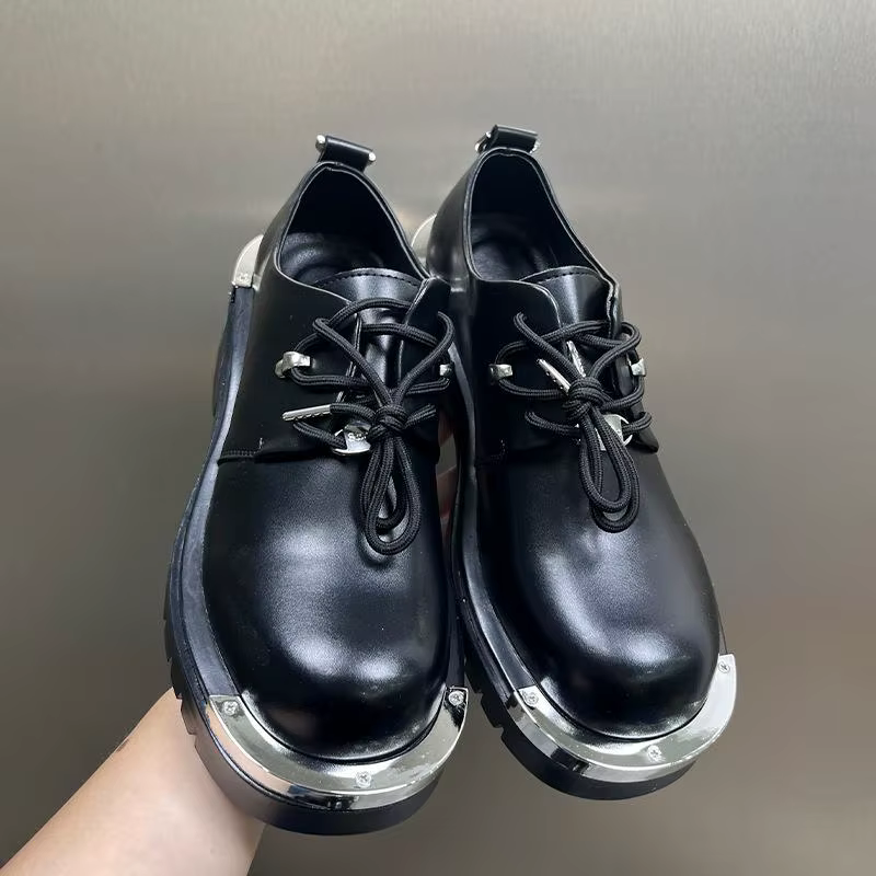 Mode Style hommes Derbys plat marque chaussures pour homme pur noir chaussures semelle épaisse 3 cm grande taille 45 D733