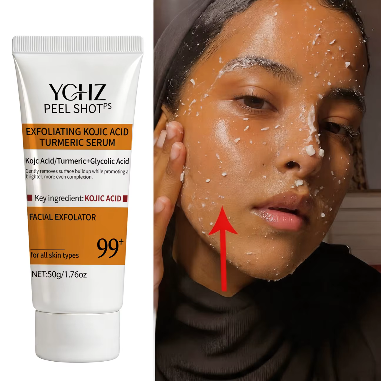 Gel exfoliant à l'acide kojique et au curcuma, adapté au visage et au corps, gommage doux parfumé à l'orange, gel nettoyant pour le corps, élimine les peaux mortes, nettoyant pour la peau - 50 g