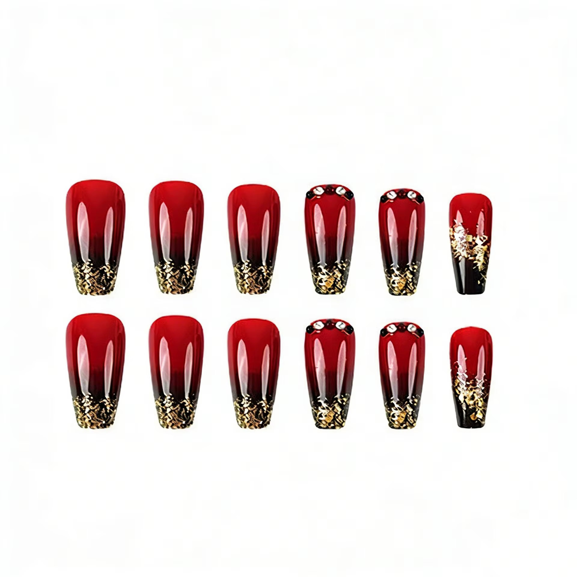 24 pièces de nail art avec un design dégradé noir et rouge