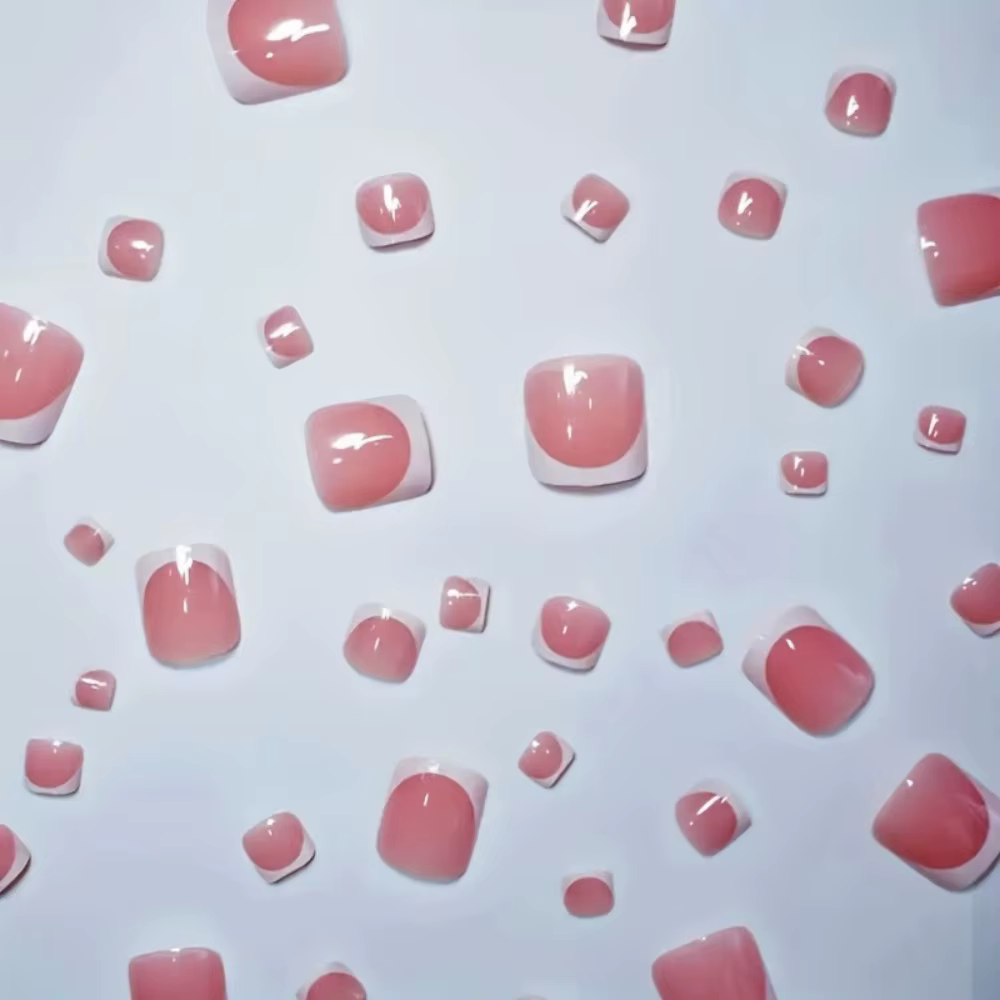 288 faux ongles courts carrés à rayures françaises blanches