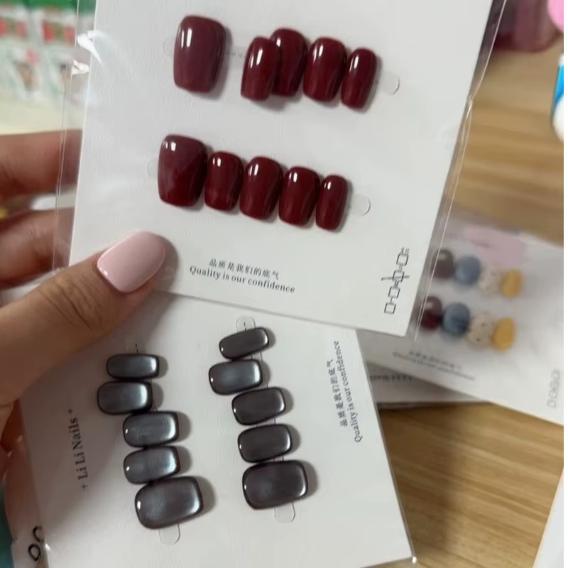 Vin rouge cerise pur fait à la main ongles portables de haute qualité monochromatique blanc améliorant automne hiver nouveau Style beauté santé