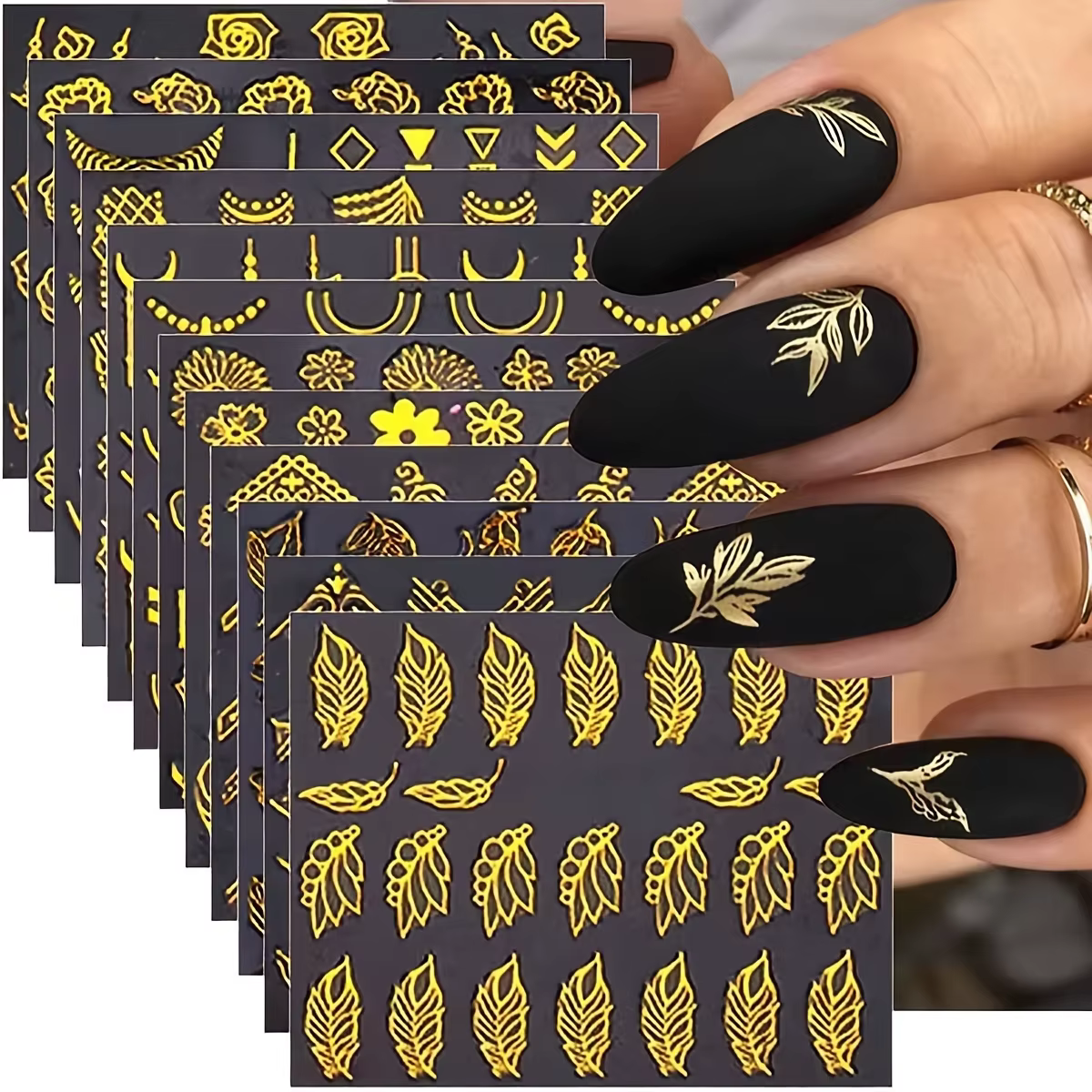 30 feuilles d'autocollants floraux dorés pour Nail Art