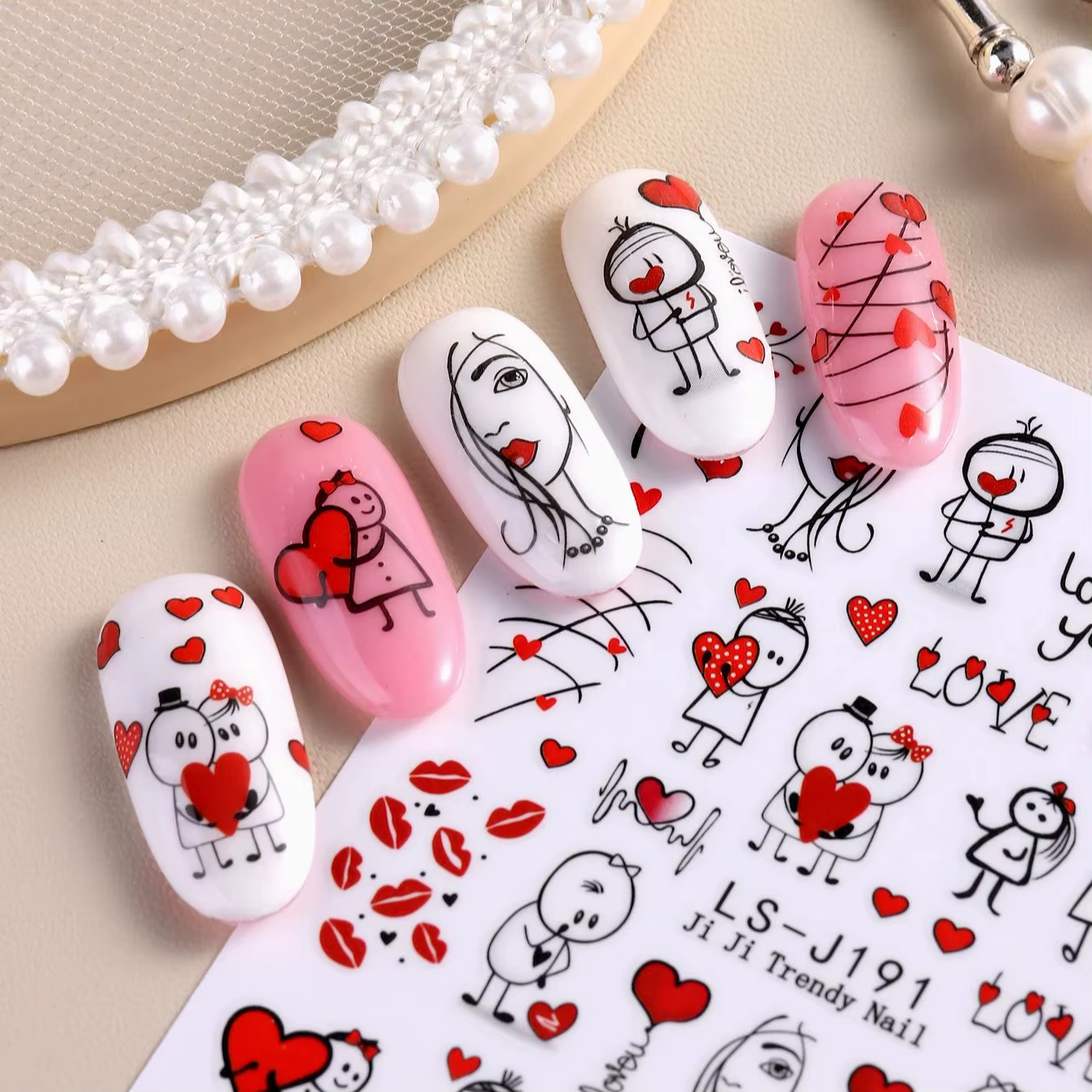 Autocollants pour ongles doux pour la saint-valentin