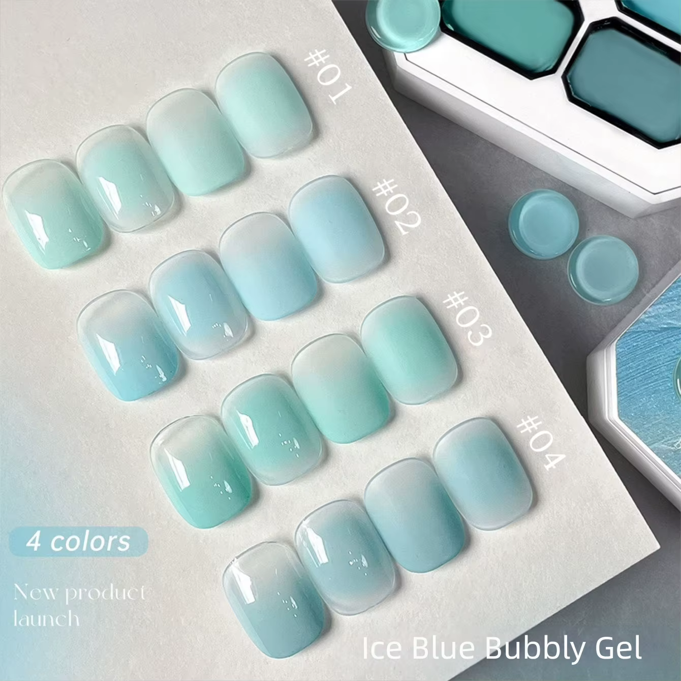 MIANEL 2026 Vernis à ongles gelée transparente menthe bleu vert effet bulles de glacier, longue tenue, haute brillance, pour nail art bleu
