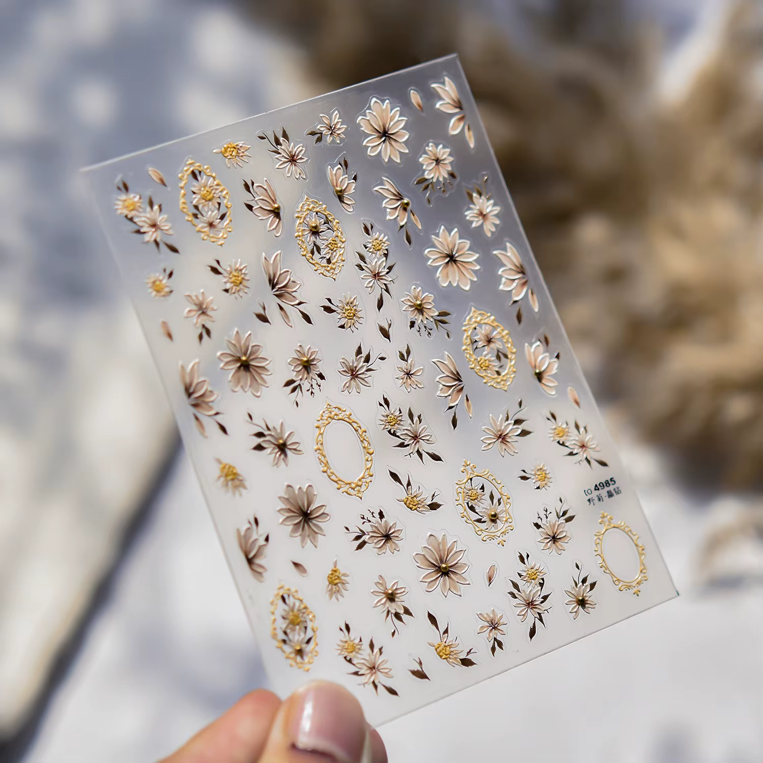 Autocollant d'ongle de diamant de cristal de marguerite sauvage 5D adhésif fleur autocollants d'art