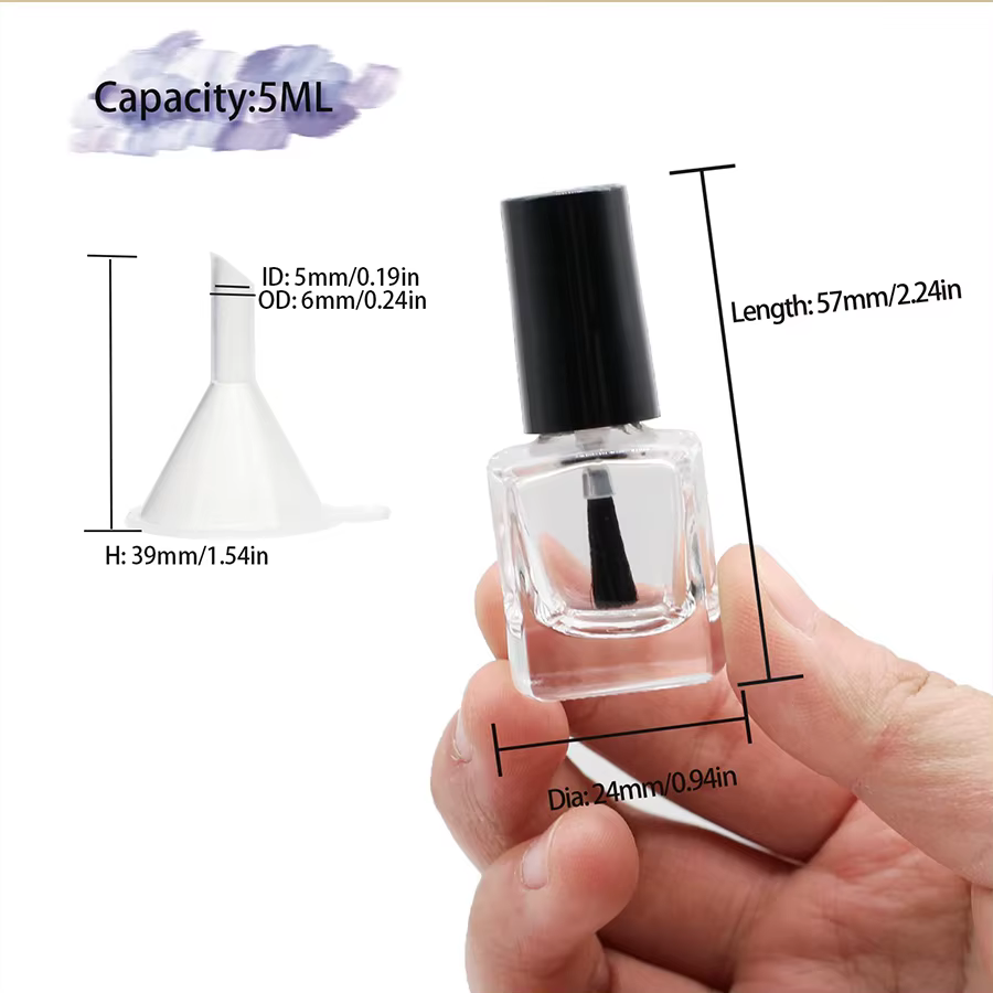 6 pièces + 6 accessoires bouteilles de vernis à ongles vides avec entonnoir à brosse avec 6