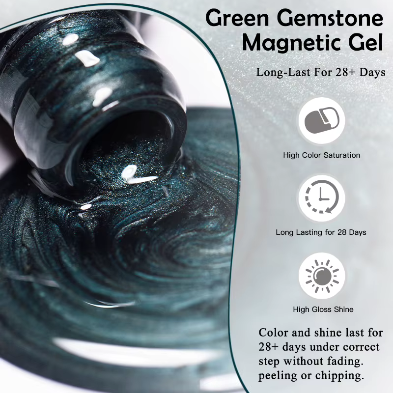 Vernis à ongles semi-permanent magnétique en gel UV/LED 8ml vert émeraude effet cristal pour salon de manucure DIY