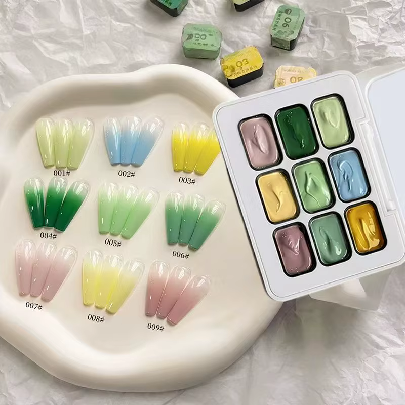 Vernis Gel Solide Série Verte 9 Couleurs avec Effet Dégradé