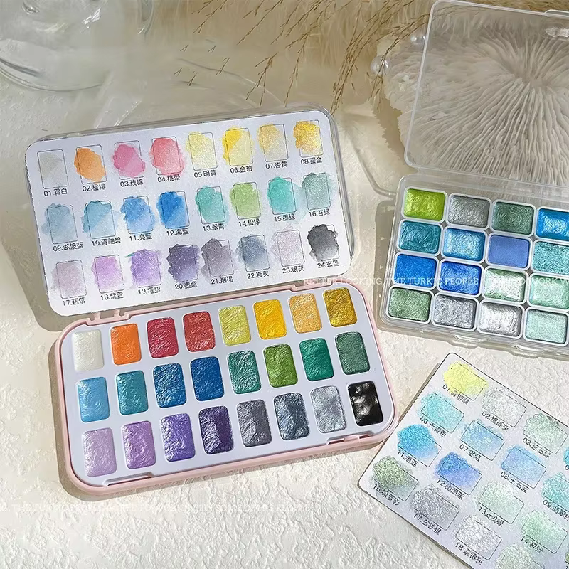 24 couleurs ongles solide Pigment Aurora nacré Nail Art aquarelle métallique Palette peinture dessiner Chrome caméléon