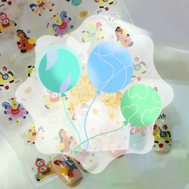 Autocollants 3D pour ongles motif cheval de dessin animé