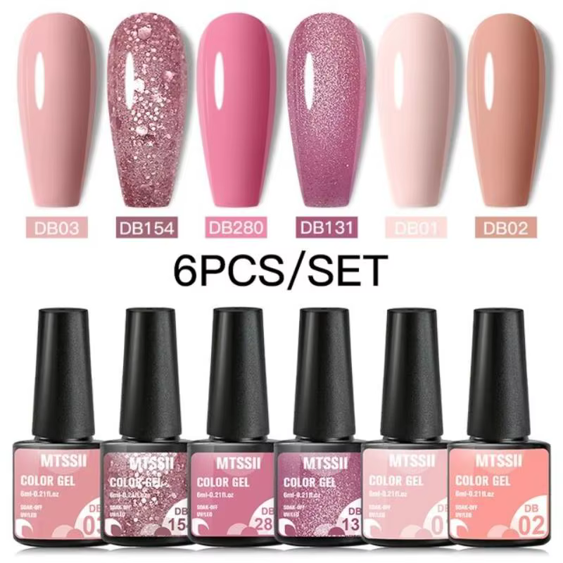 Mtssii 6 pièces/ensemble rose paillettes Gel vernis à ongles ensemble