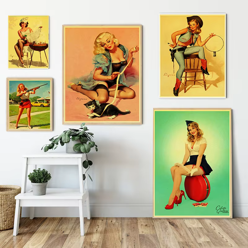 Affiche Vintage de la nouvelle seconde guerre mondiale, autocollant Pin Up Girl Sexy, affiches et imprimés en papier Kraft, tableau d'art mural pour salon Cuadros