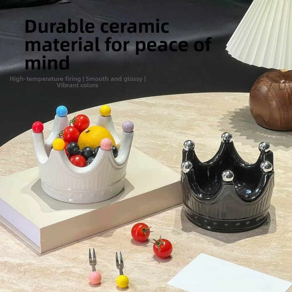 Ensemble de fourchettes à fruits en céramique en forme de couronne, antirouille, créatives, pour desserts et salades, décoratives, réutilisables, avec plateau à fruits en forme de couronne et fourchet
