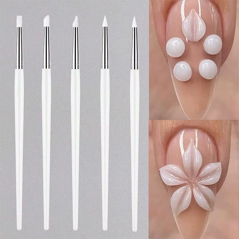 Lot de 5 outils professionnels de manucure DIY : pinceau à ongles en silicone