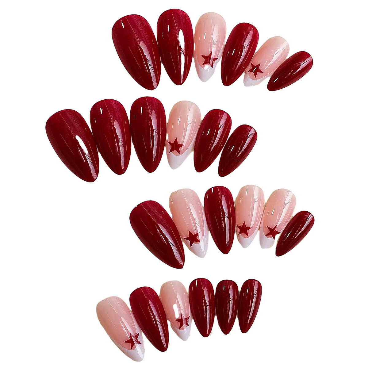 Faux ongles français rouge étoile à cinq branches