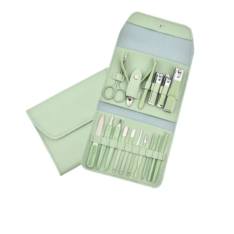 Ensemble de manucure 16 pièces, outils de manucure et de pédicure en acier inoxydable de qualité supérieure, étui en cuir PU portable, parfait pour un usage personnel, cadeaux