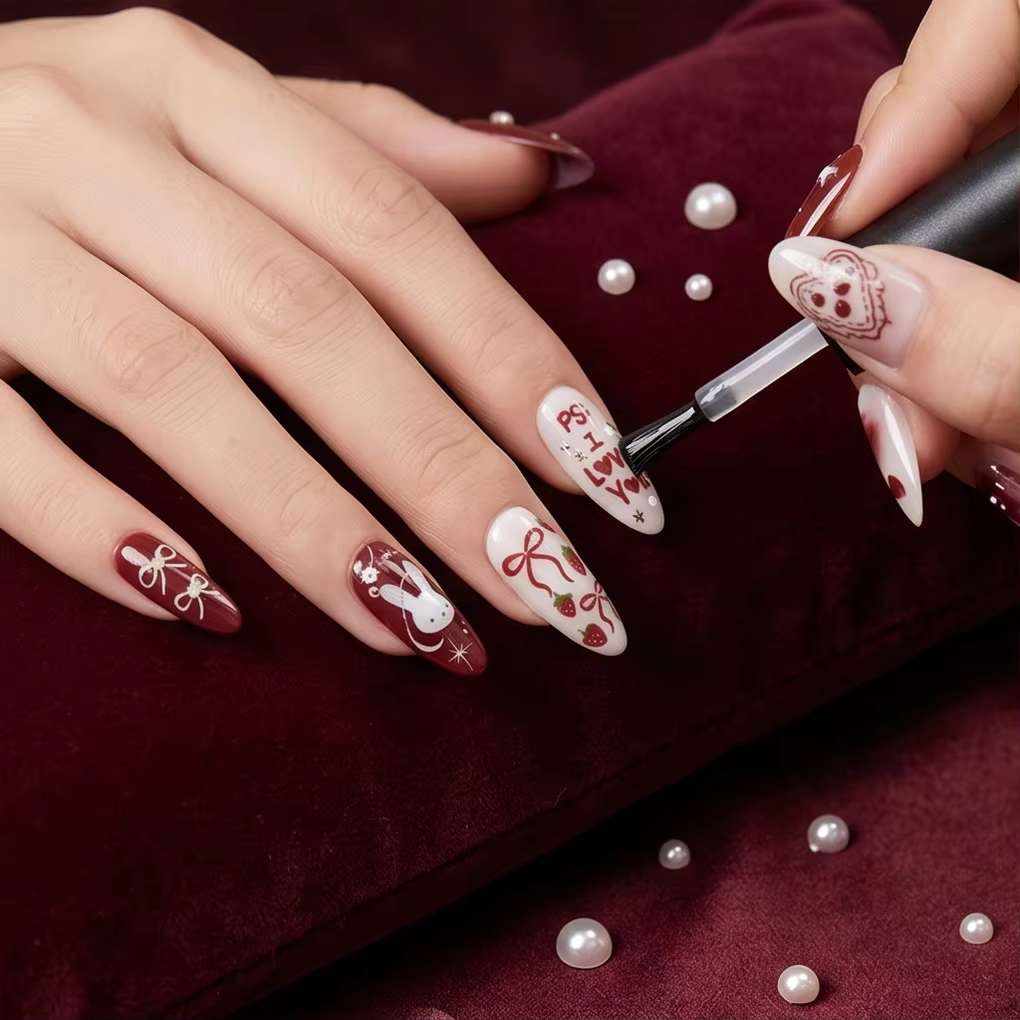 Nail art Lapin et Vin, Faux ongles Nœud Papillon Jeunesse et Douceur