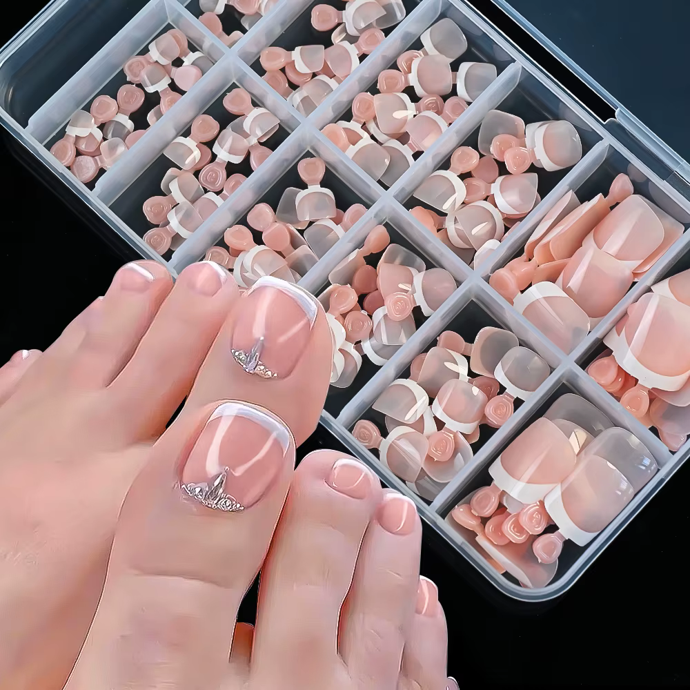 120 pièces/boîte pointe française ongles à pression système de couleur rose forme carrée