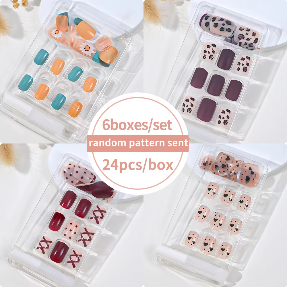 6 boîtes/ensemble court carré faux ongles amour design presse
