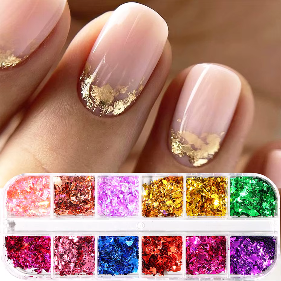 12 grilles or paillettes Nail Art flocons