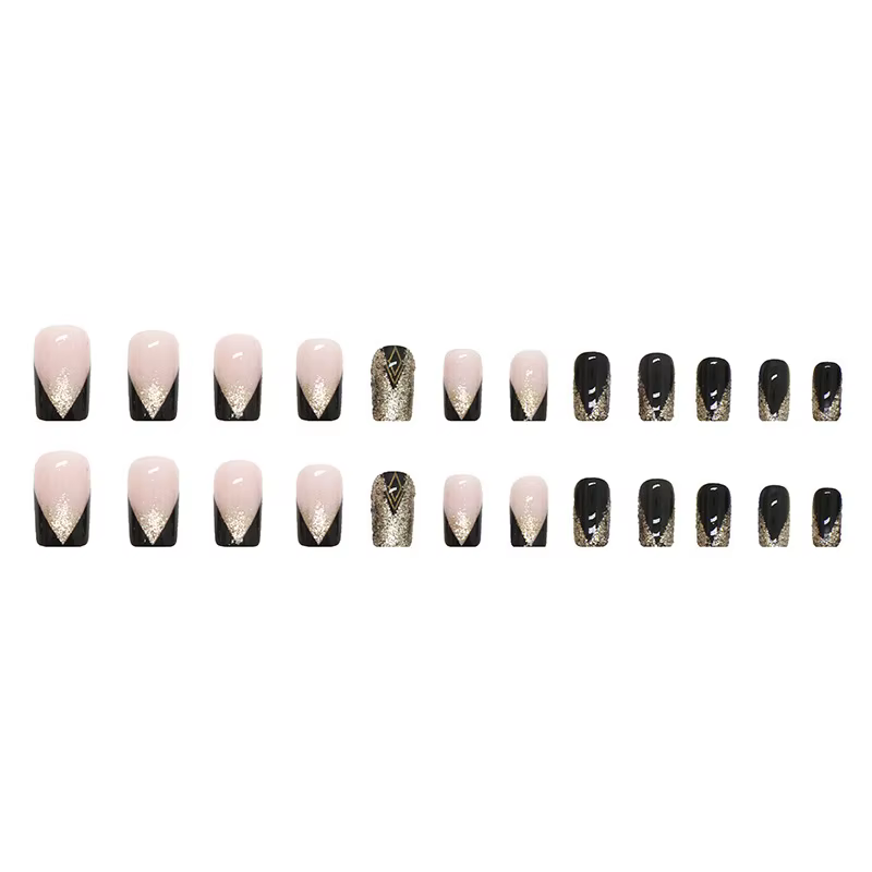24 pièces couverture carrée presse sur ongles Halloween français doré brillant faux