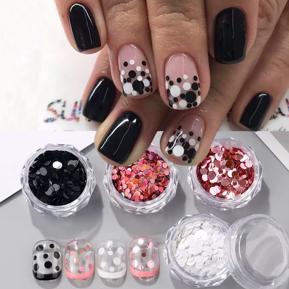 Paillettes à pois noirs et blancs pour Nail Art
